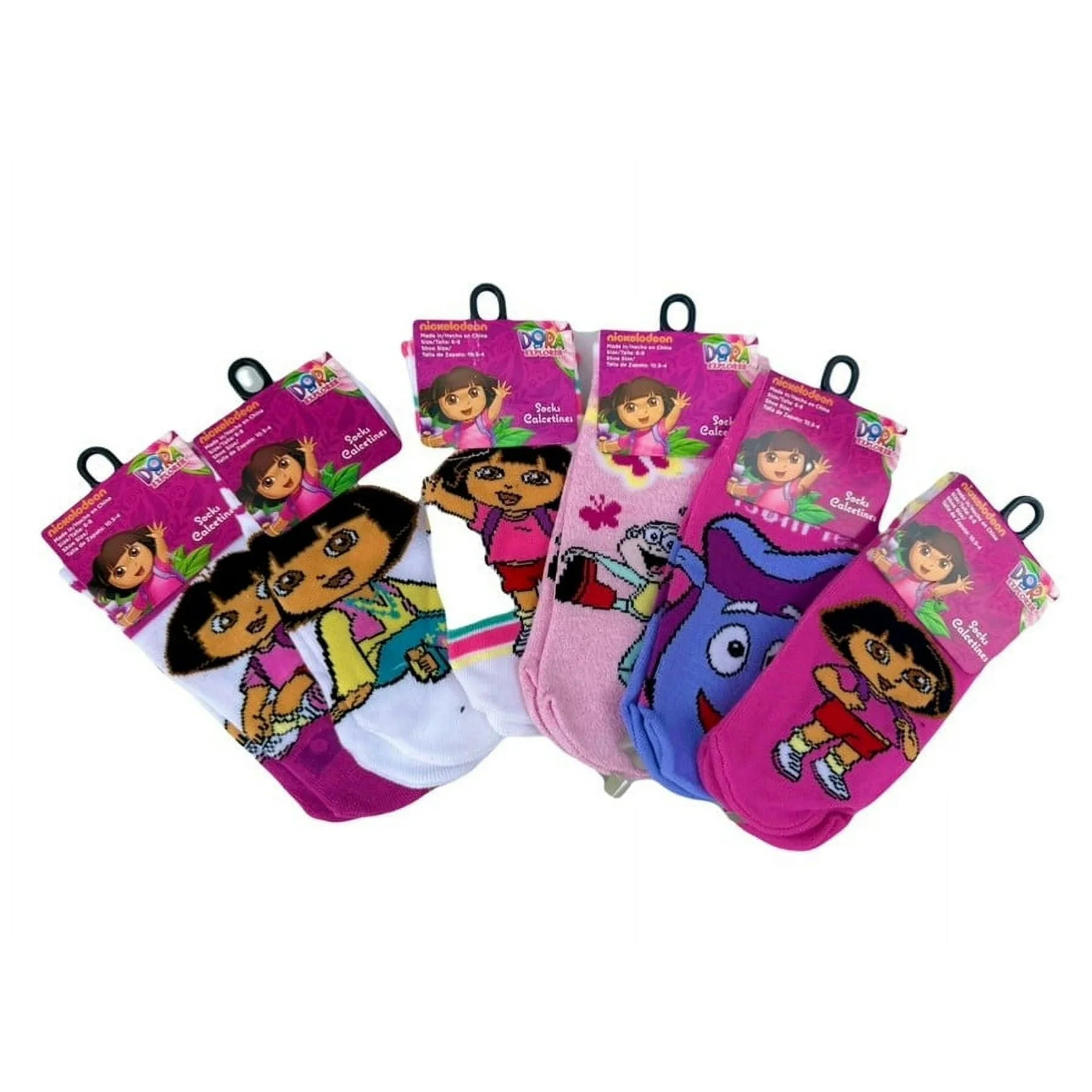 6pk Dora The Explorer girl's socks size 6-8 (assorted)